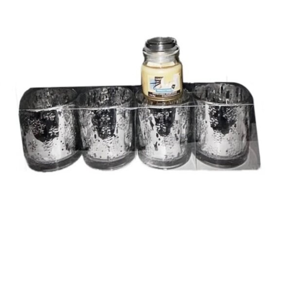 Silver Mercury Glass Tumblers Embossed Snowflake Pattern  NEW - Picture 6 of 7